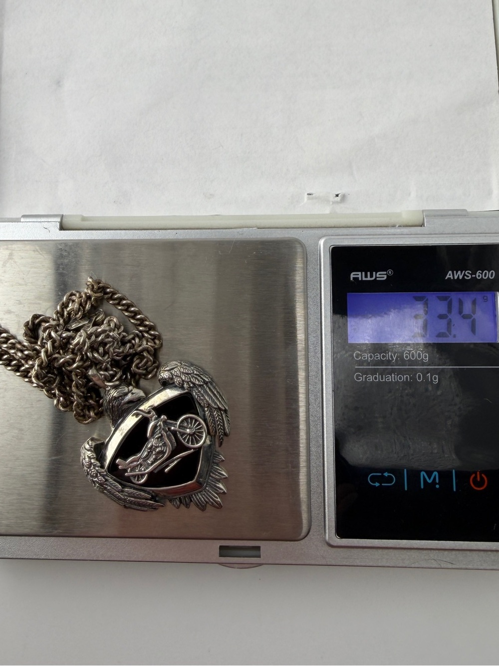 Vintage Silver Eagle Motorcycle Pendant Necklace - Black Accent Men’s Womens - Picture 9 of 11